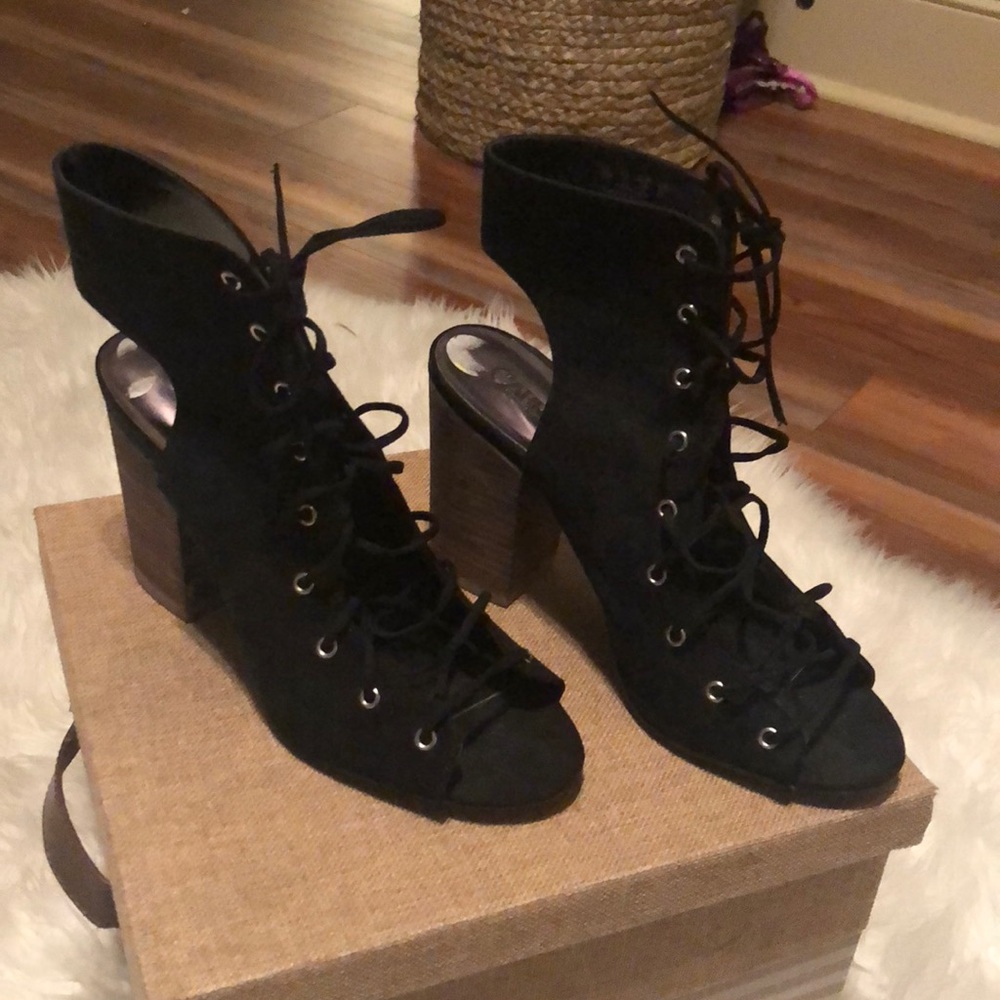 Black lace up booties